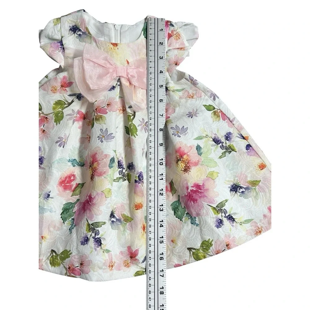 Bonnie Baby Girls Dress Floral Spring Summer 12 Months ‎ Bow Lined Textured Zip